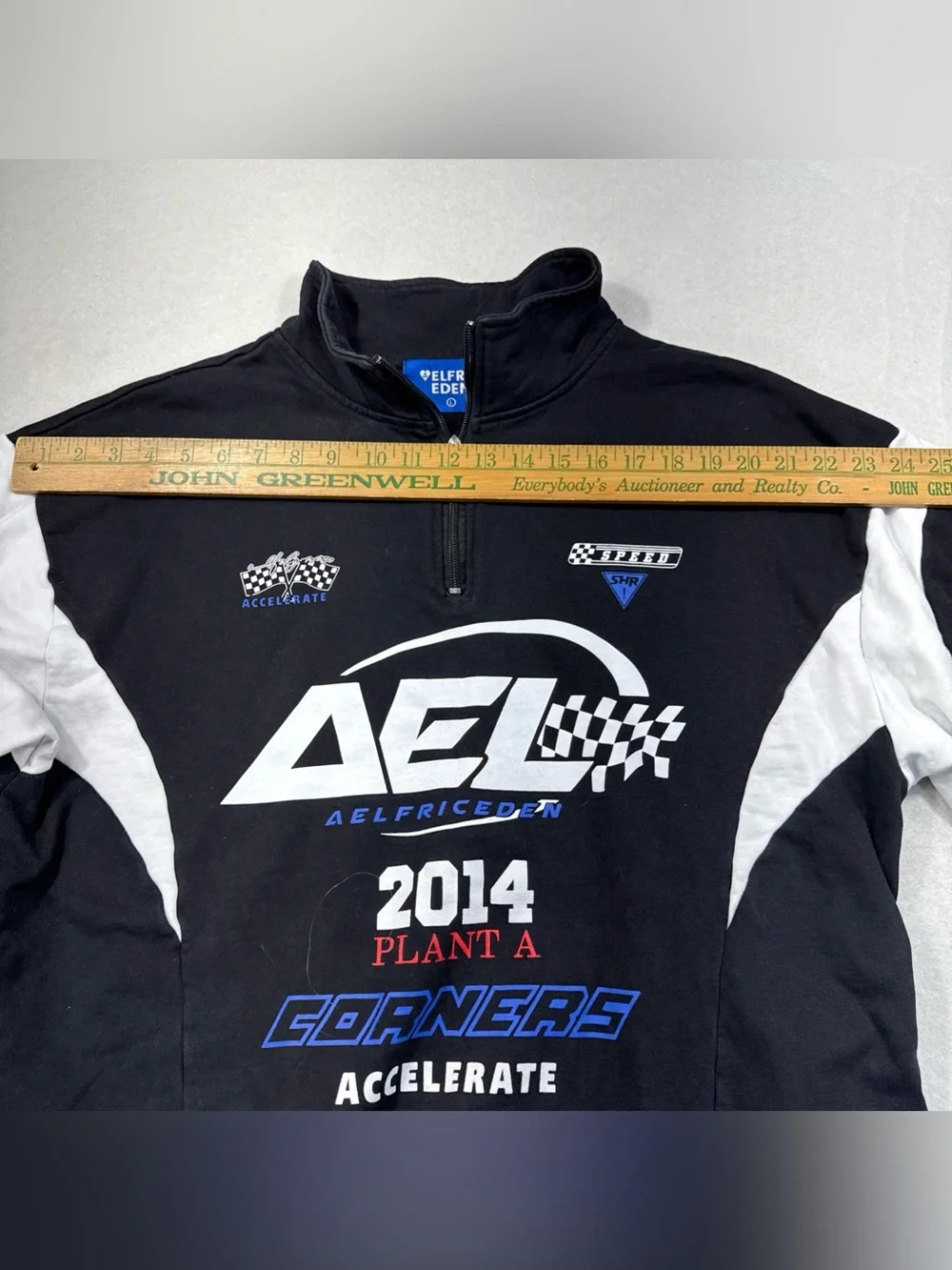 Aelfric Eden Black Racing Graphic Half-Zip Sweater with White & Blue Accents Lrg